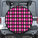 Deep Pink And Black Argyle Pattern Print Leather Spare Tire Cover