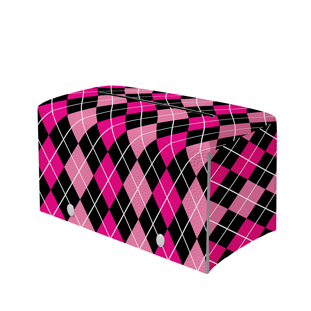 Deep Pink And Black Argyle Pattern Print Leather Tissue Box Cover