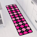 Deep Pink And Black Argyle Pattern Print Long Kitchen Mat