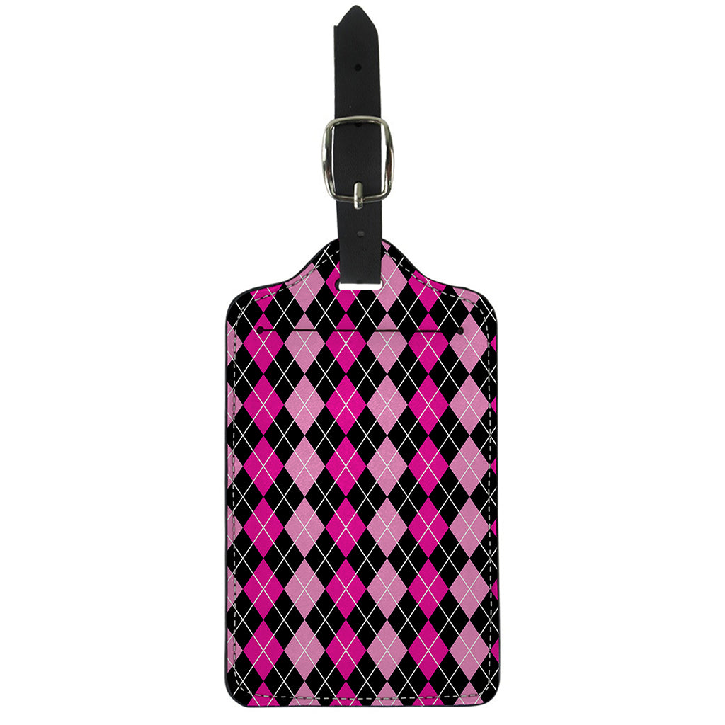 Deep Pink And Black Argyle Pattern Print Luggage Tag
