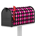 Deep Pink And Black Argyle Pattern Print Mailbox Cover