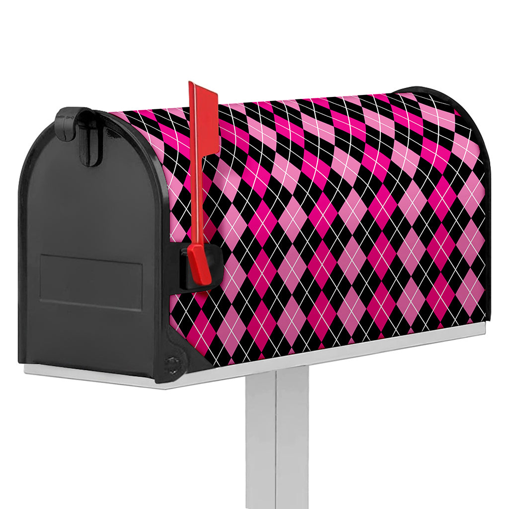 Deep Pink And Black Argyle Pattern Print Mailbox Cover