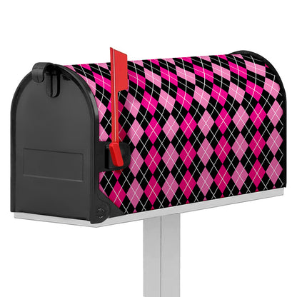 Deep Pink And Black Argyle Pattern Print Mailbox Cover