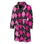 Deep Pink And Black Argyle Pattern Print Men's Bathrobe