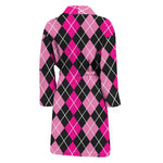 Deep Pink And Black Argyle Pattern Print Men's Bathrobe