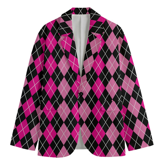 Deep Pink And Black Argyle Pattern Print Men's Blazer
