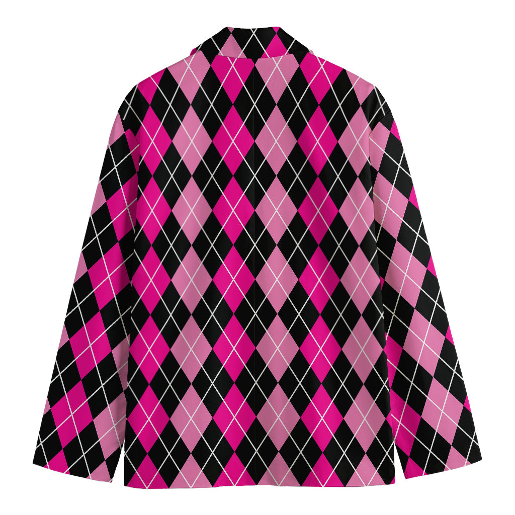 Deep Pink And Black Argyle Pattern Print Men's Blazer