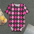 Deep Pink And Black Argyle Pattern Print Men's Bodysuit