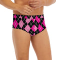 Deep Pink And Black Argyle Pattern Print Men's Briefs