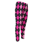 Deep Pink And Black Argyle Pattern Print Men's Compression Pants