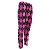 Deep Pink And Black Argyle Pattern Print Men's Compression Pants