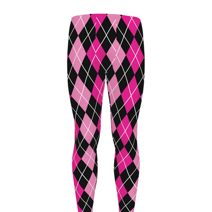 Deep Pink And Black Argyle Pattern Print Men's leggings