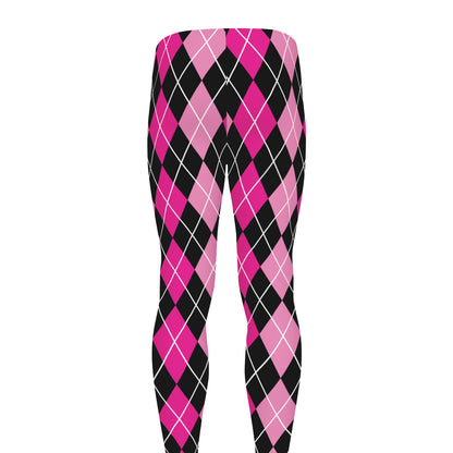 Deep Pink And Black Argyle Pattern Print Men's leggings