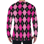 Deep Pink And Black Argyle Pattern Print Men's Long Sleeve T-Shirt
