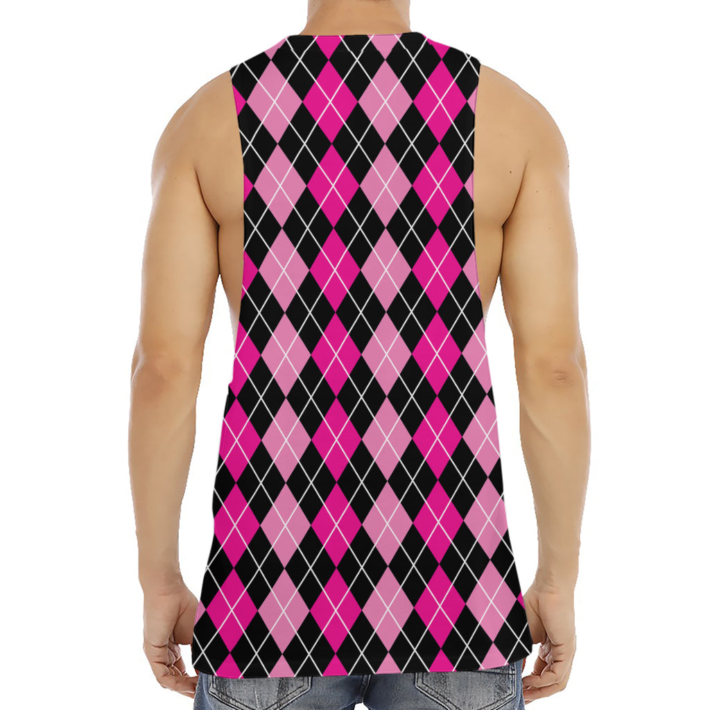 Deep Pink And Black Argyle Pattern Print Men's Muscle Tank Top