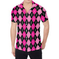Deep Pink And Black Argyle Pattern Print Men's Shirt