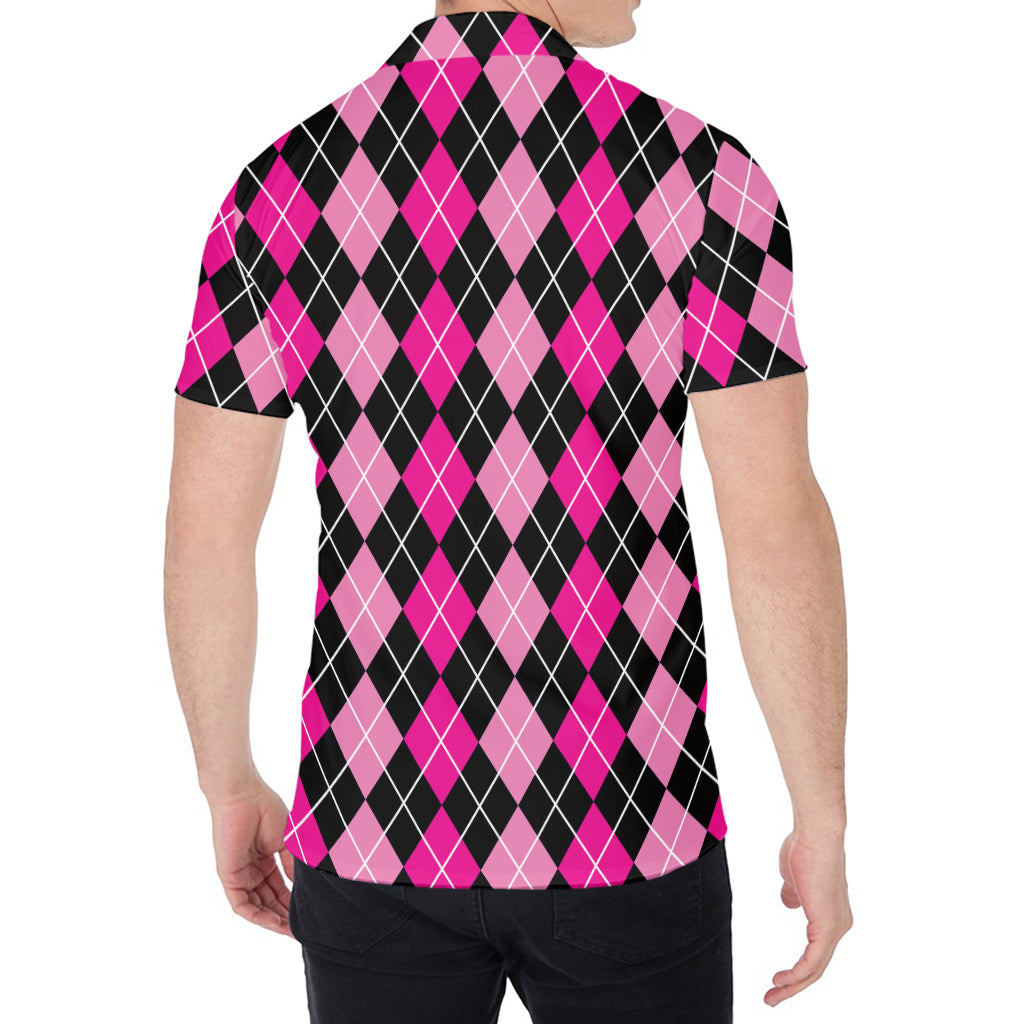 Deep Pink And Black Argyle Pattern Print Men's Shirt