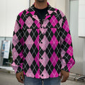 Deep Pink And Black Argyle Pattern Print Men's Shirt Jacket