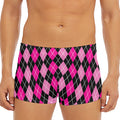 Deep Pink And Black Argyle Pattern Print Men's Short Boxer Briefs