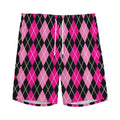 Deep Pink And Black Argyle Pattern Print Men's Athletic Shorts