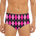 Deep Pink And Black Argyle Pattern Print Men's Triangle Swim Briefs