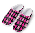 Deep Pink And Black Argyle Pattern Print Mesh Casual Shoes
