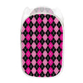 Deep Pink And Black Argyle Pattern Print Mesh Laundry Hamper