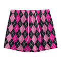 Deep Pink And Black Argyle Pattern Print Mesh Shorts