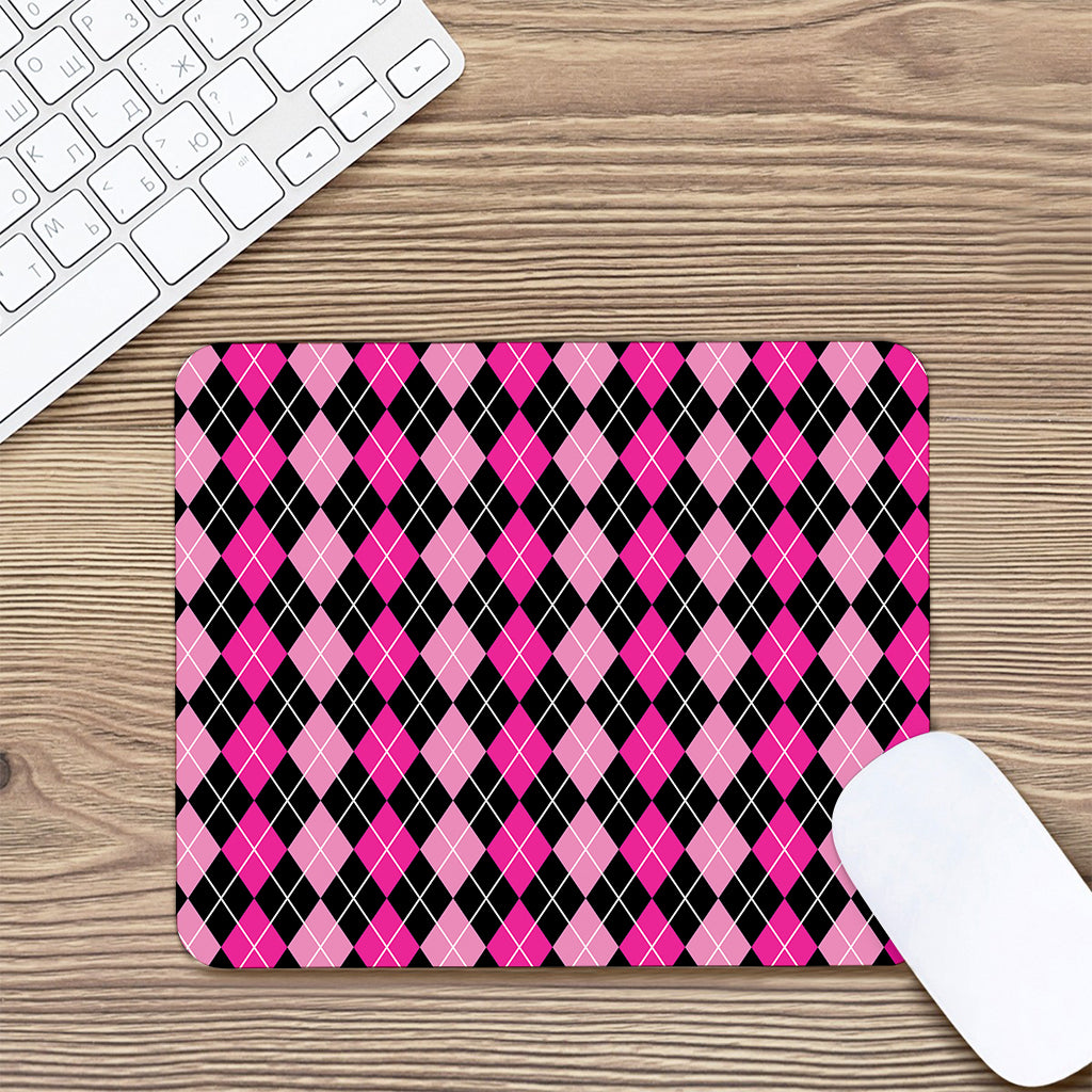 Deep Pink And Black Argyle Pattern Print Mouse Pad