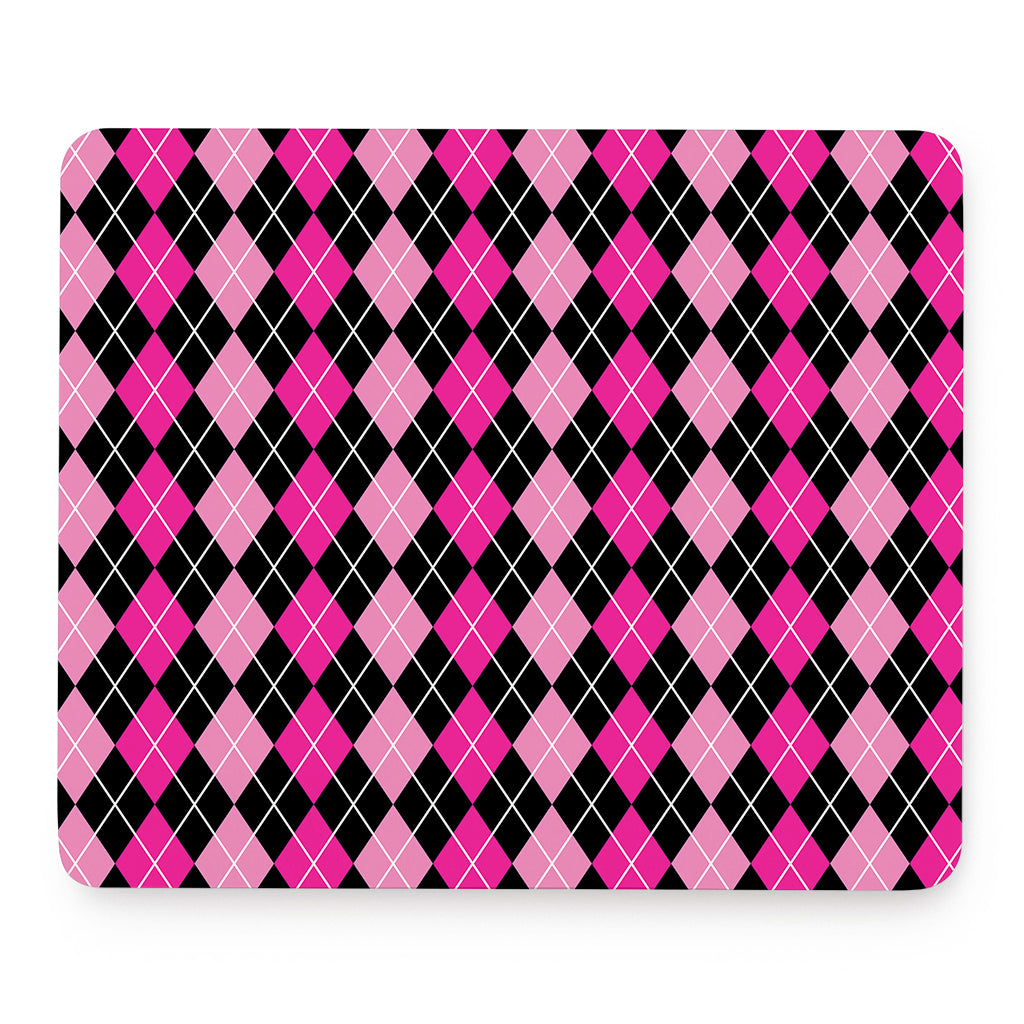 Deep Pink And Black Argyle Pattern Print Mouse Pad