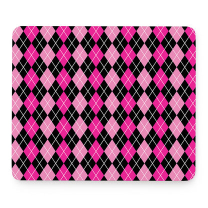 Deep Pink And Black Argyle Pattern Print Mouse Pad