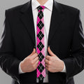 Deep Pink And Black Argyle Pattern Print Necktie