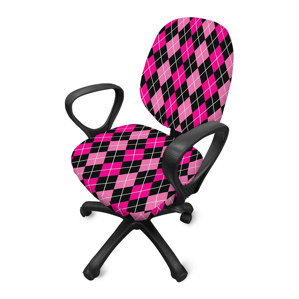 Deep Pink And Black Argyle Pattern Print Office Chair Cover