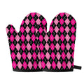 Deep Pink And Black Argyle Pattern Print Oven Mitts