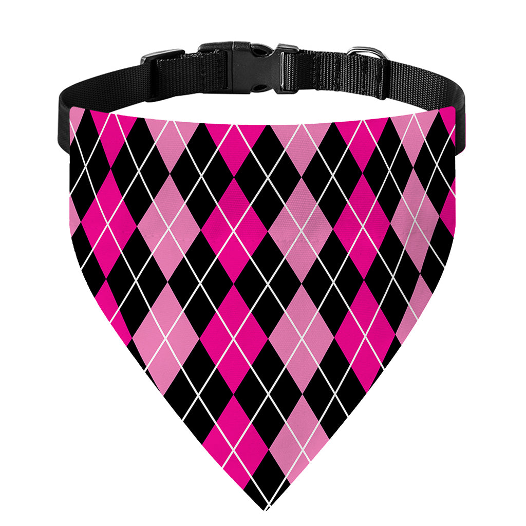 Deep Pink And Black Argyle Pattern Print Over The Collar Dog Bandana