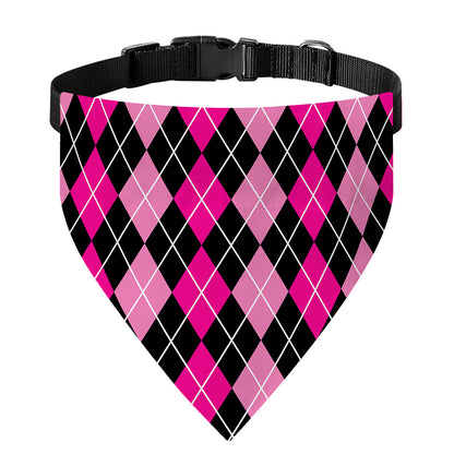 Deep Pink And Black Argyle Pattern Print Over The Collar Dog Bandana