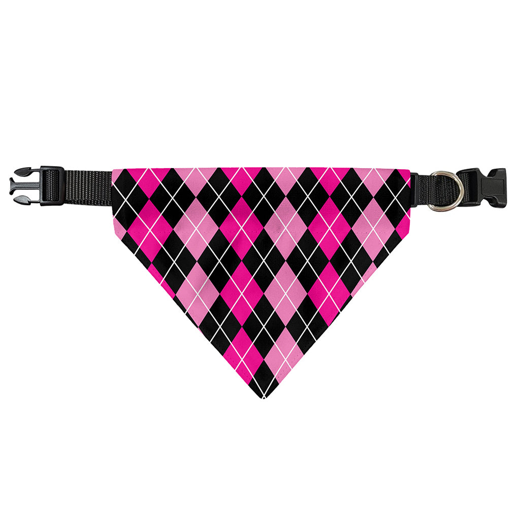 Deep Pink And Black Argyle Pattern Print Over The Collar Dog Bandana