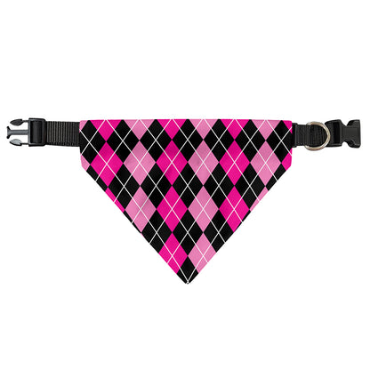 Deep Pink And Black Argyle Pattern Print Over The Collar Dog Bandana