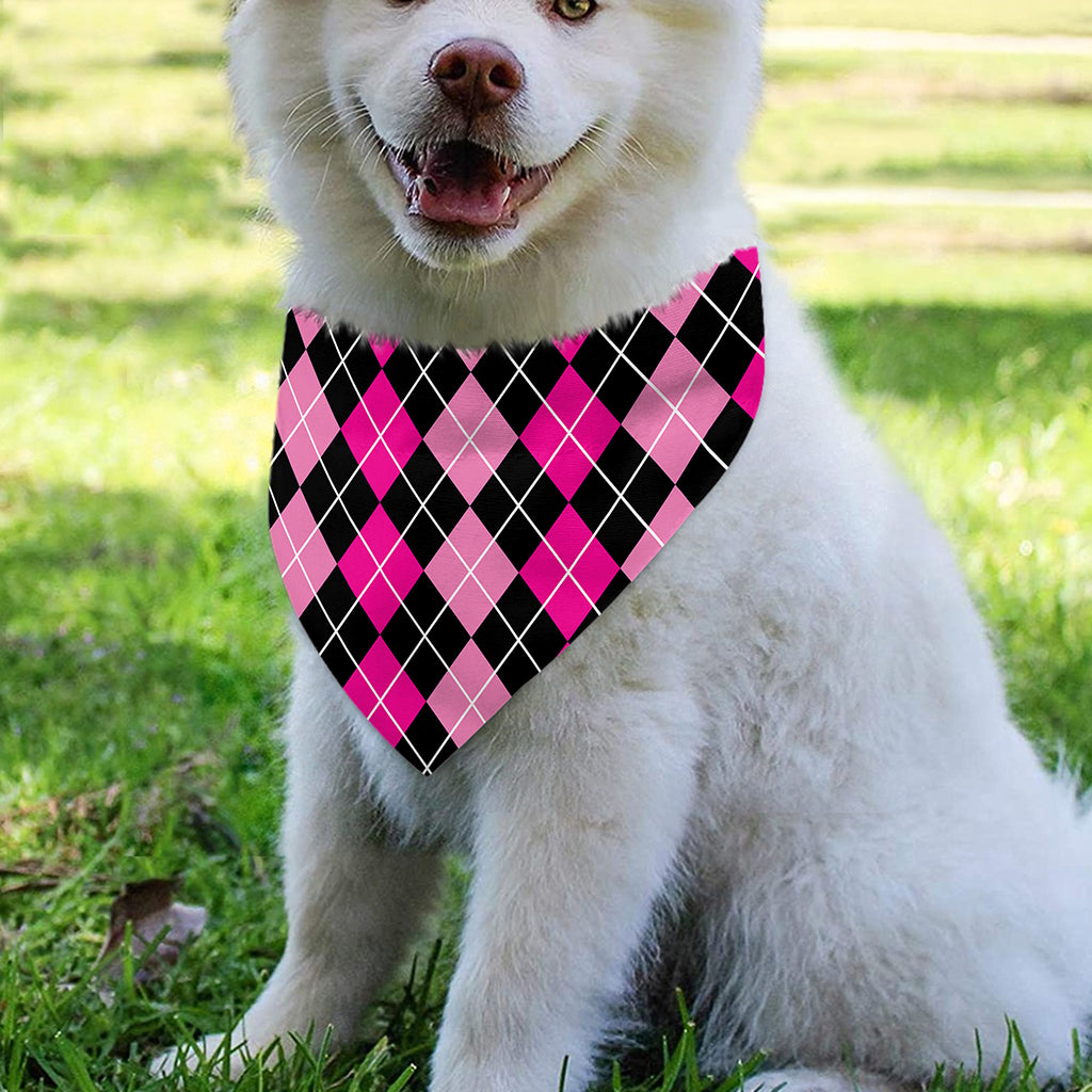 Deep Pink And Black Argyle Pattern Print Over The Collar Dog Bandana