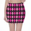 Deep Pink And Black Argyle Pattern Print Pencil Mini Skirt