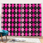 Deep Pink And Black Argyle Pattern Print Pencil Pleat Curtains