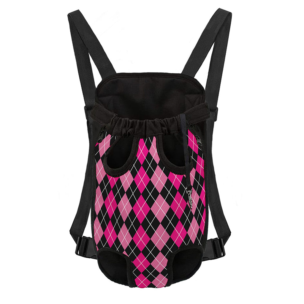 Deep Pink And Black Argyle Pattern Print Pet Carrier Backpack
