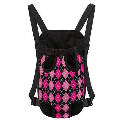 Deep Pink And Black Argyle Pattern Print Pet Carrier Backpack