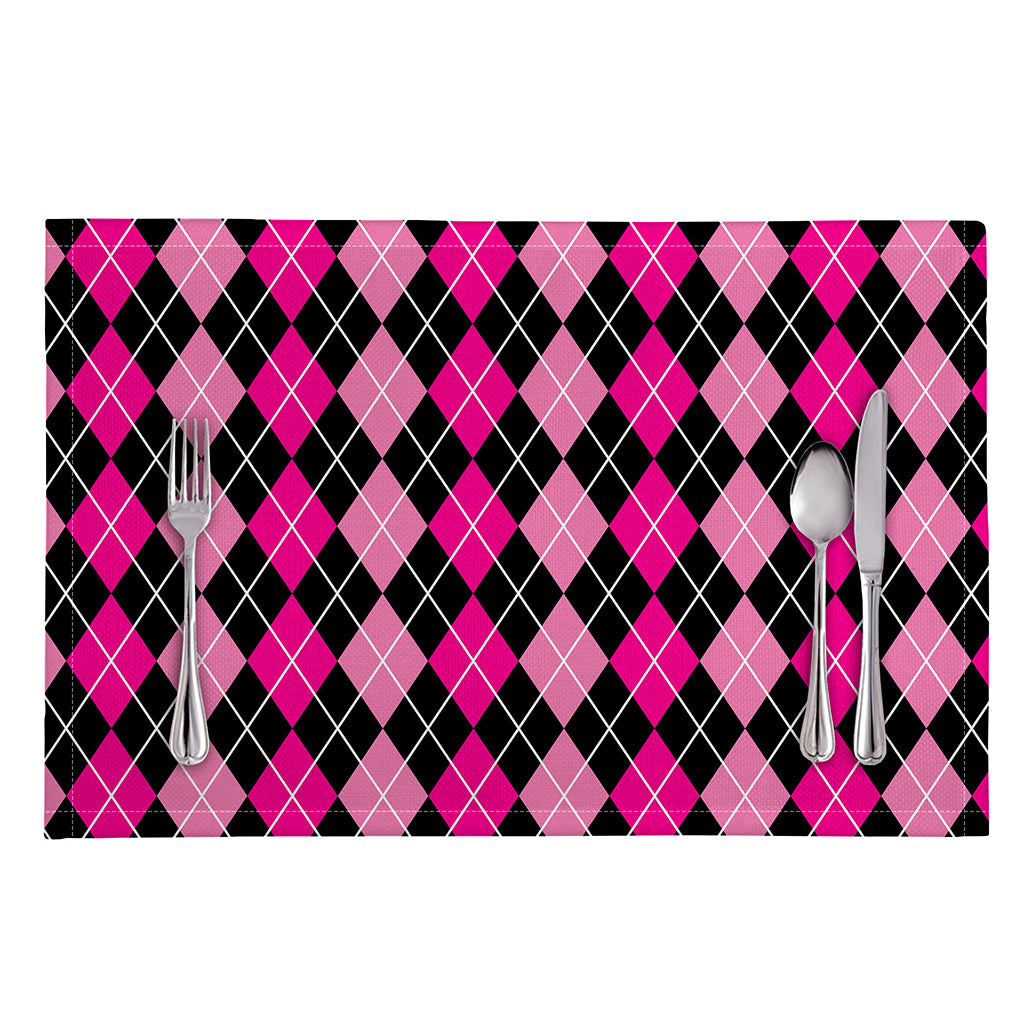 Deep Pink And Black Argyle Pattern Print Placemat