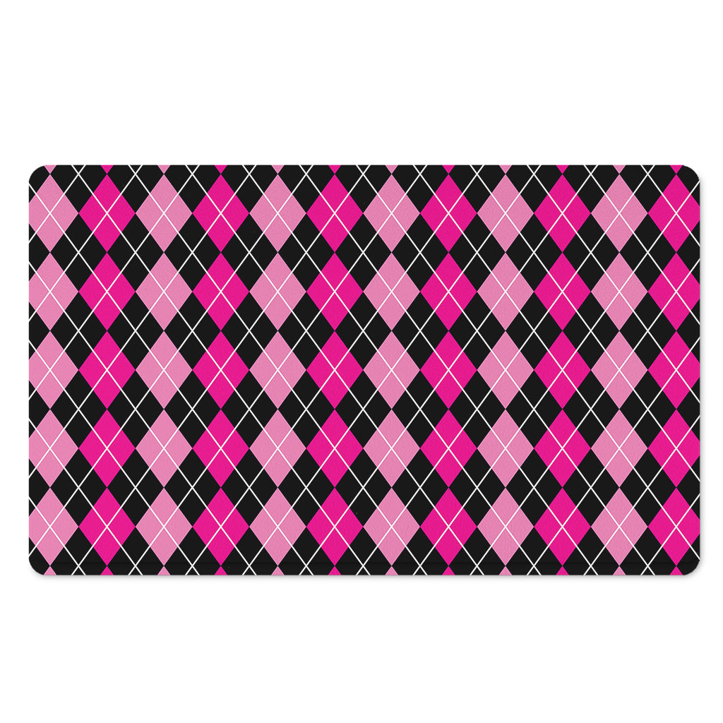 Deep Pink And Black Argyle Pattern Print Polyester Doormat