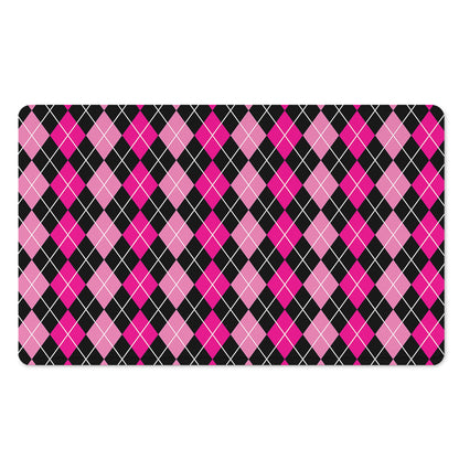 Deep Pink And Black Argyle Pattern Print Polyester Doormat