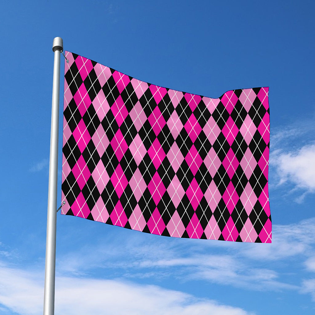 Deep Pink And Black Argyle Pattern Print Polyester Flag