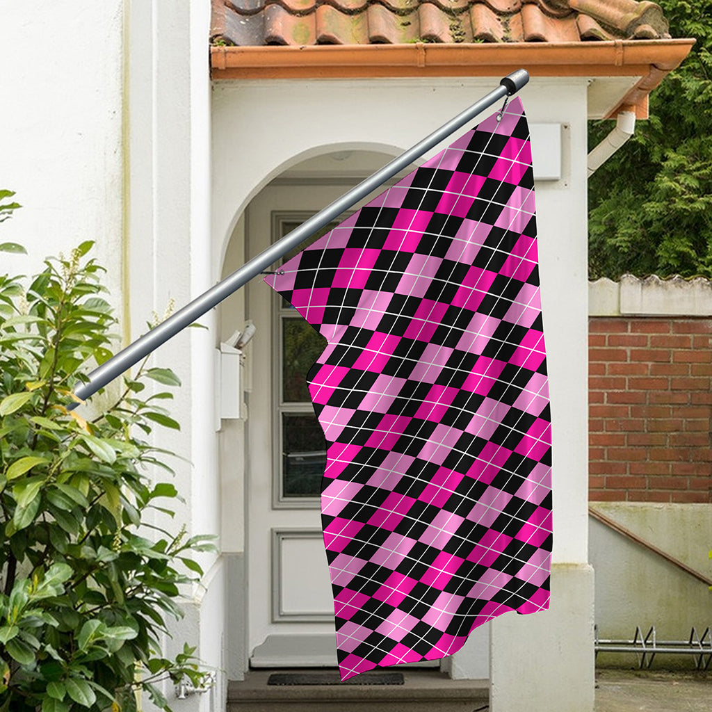 Deep Pink And Black Argyle Pattern Print Polyester Flag