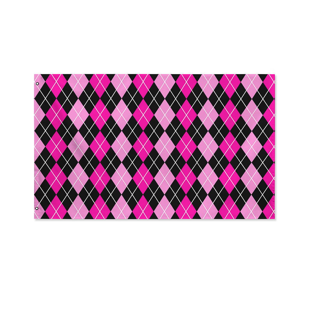 Deep Pink And Black Argyle Pattern Print Polyester Flag
