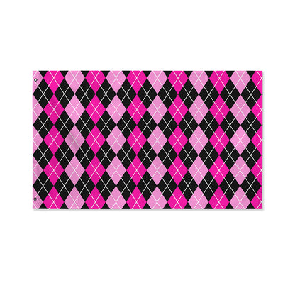 Deep Pink And Black Argyle Pattern Print Polyester Flag